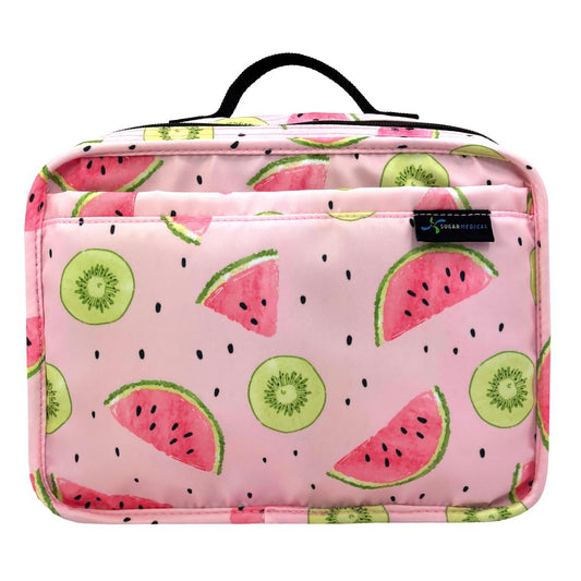 Sugar Medical insulated travel bag watermelon front view for organized diabetic supplies.