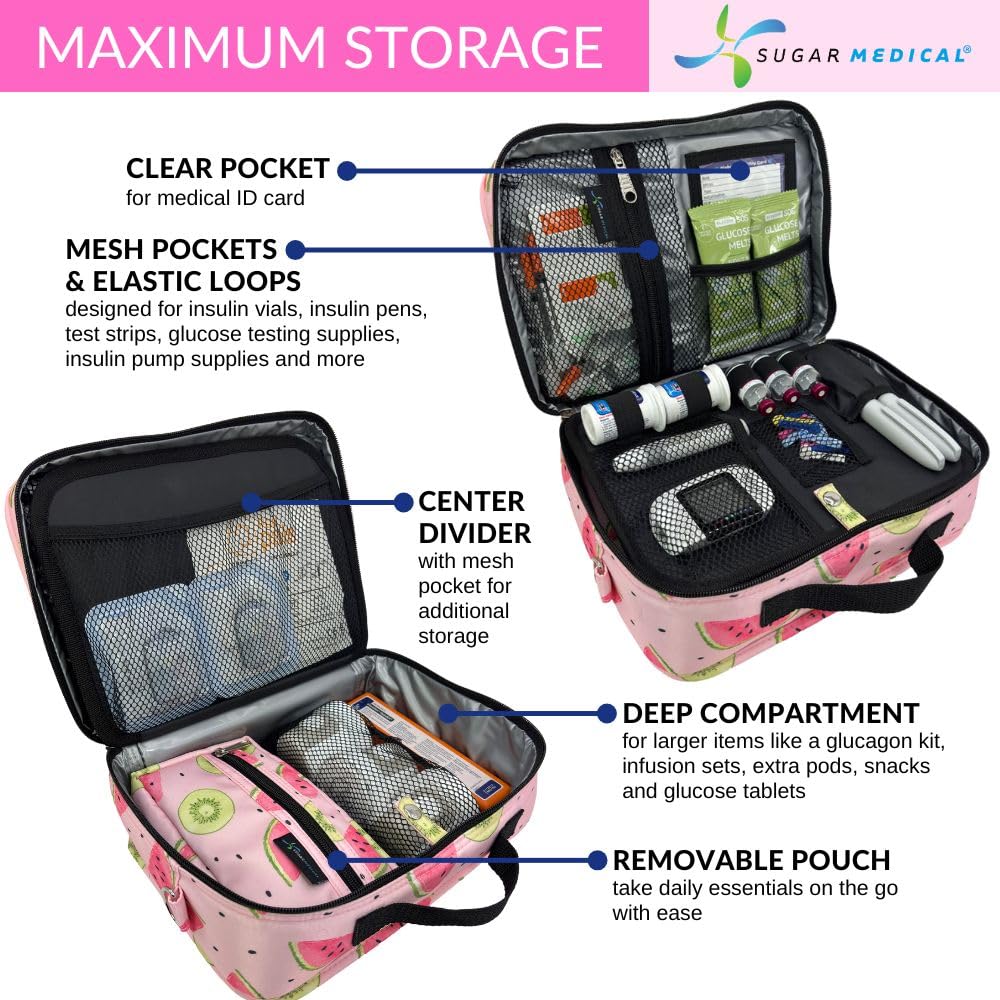 Sugar Medical insulated travel bag watermelon ID card window for easy info access.