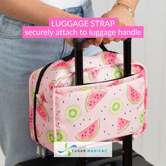 Sugar Medical insulated travel bag watermelon snacks pocket for glucose tablets.