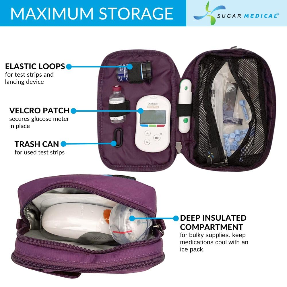 Front compartment includes a built-in used-test-strip disposal container.