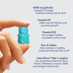 SugarBearHair bottle label biotin 6000mcg highlights hair-support potential.