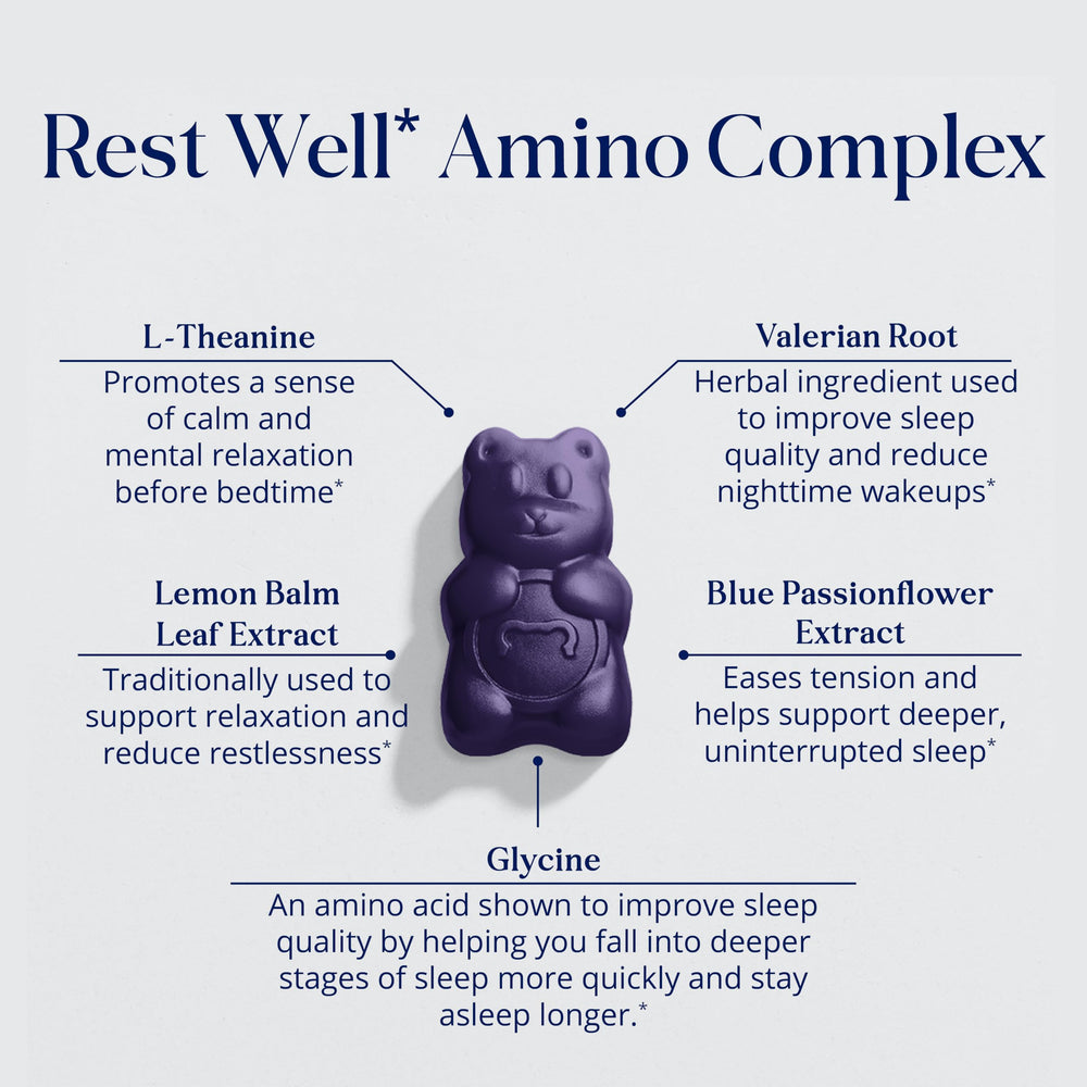 SugarBearHair Sleep Gummy bottle view emphasizes vegan formulation and ethical quality.