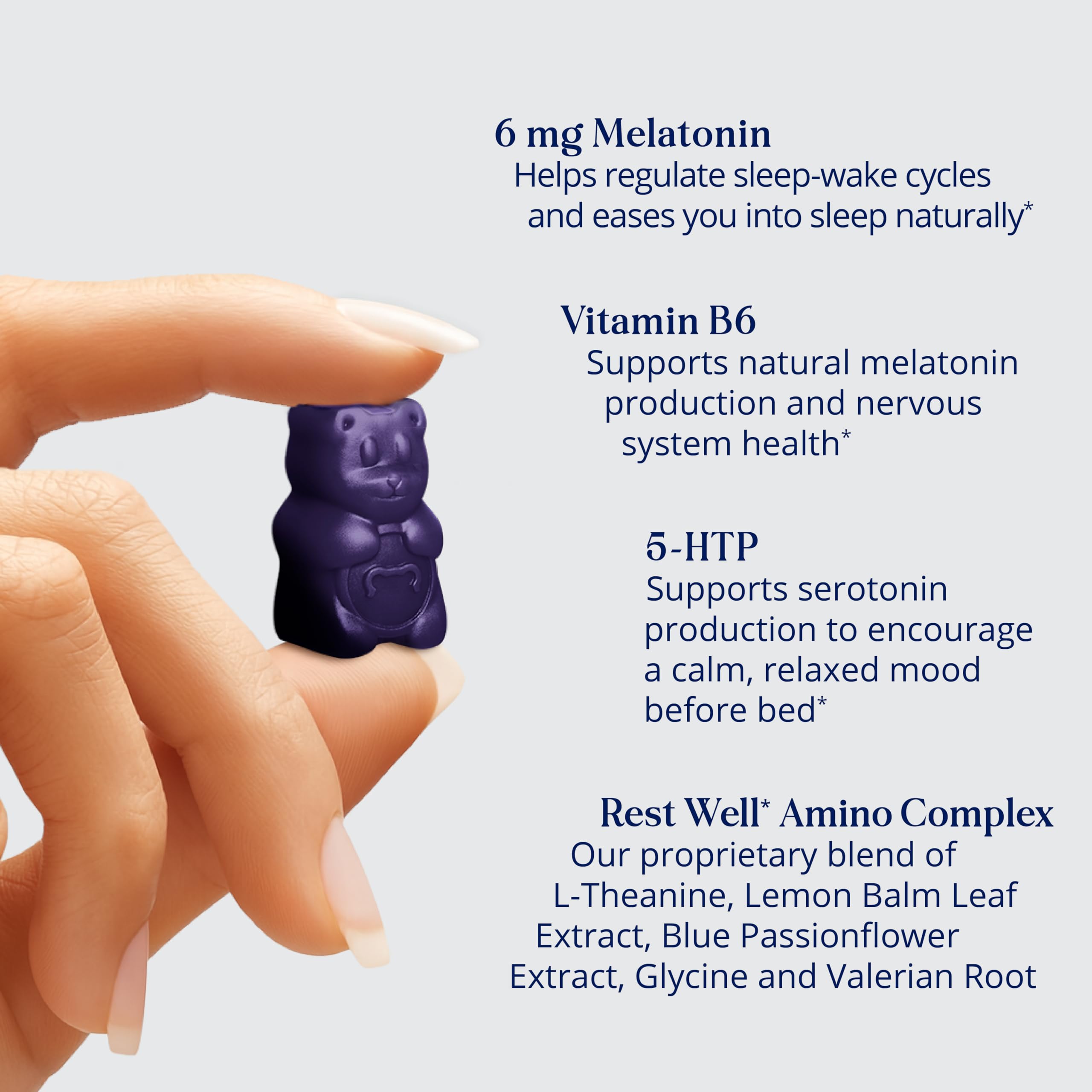 SugarBearHair Sleep Gummy label closeup highlights extra-strength melatonin for nocturnal support.