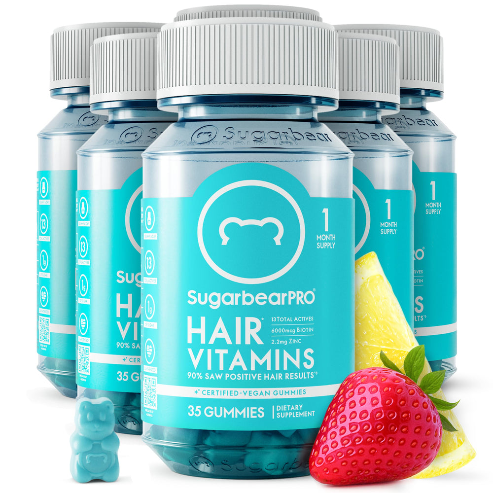 SugarBearPro bottle front with gummies ready for daily beauty nutrition
