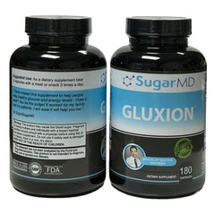 SugarMD Gluxion bottle front view highlighting triple-strength metabolic support for daily balance.