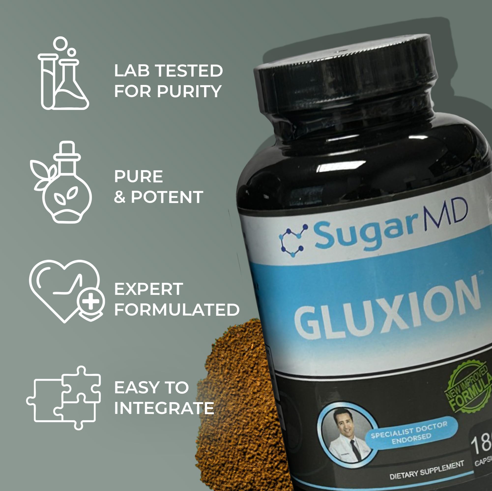SugarMD Gluxion capsules in hand demonstrating convenient dosage during busy days.