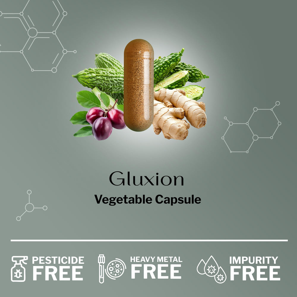 SugarMD Gluxion ingredients botanicals close-up highlighting natural plant extracts supporting carbohydrate response.