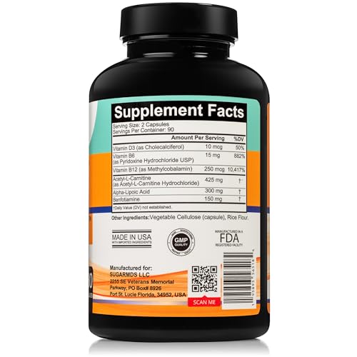 SugarMD Neuropathy capsules pour out, illustrating a simple two-capsule daily dose.