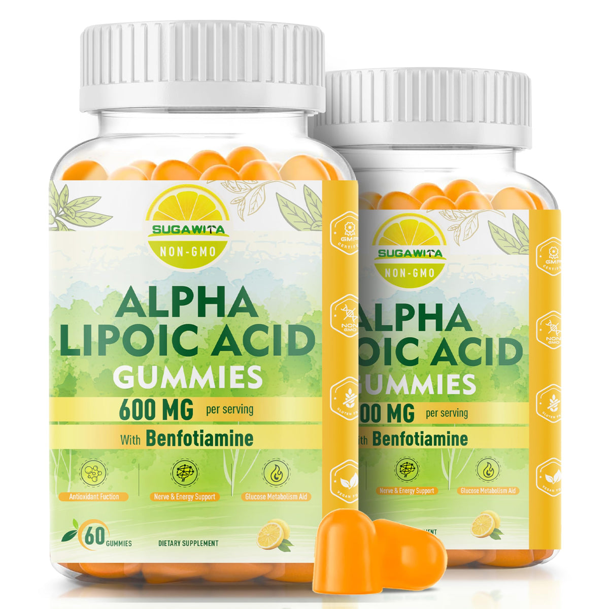 SUGAWITA Alpha Lipoic Acid lemon gummies bottle for daily energy and nerve support