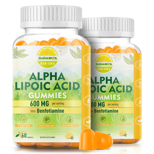 SUGAWITA Alpha Lipoic Acid lemon gummies bottle for daily energy and nerve support