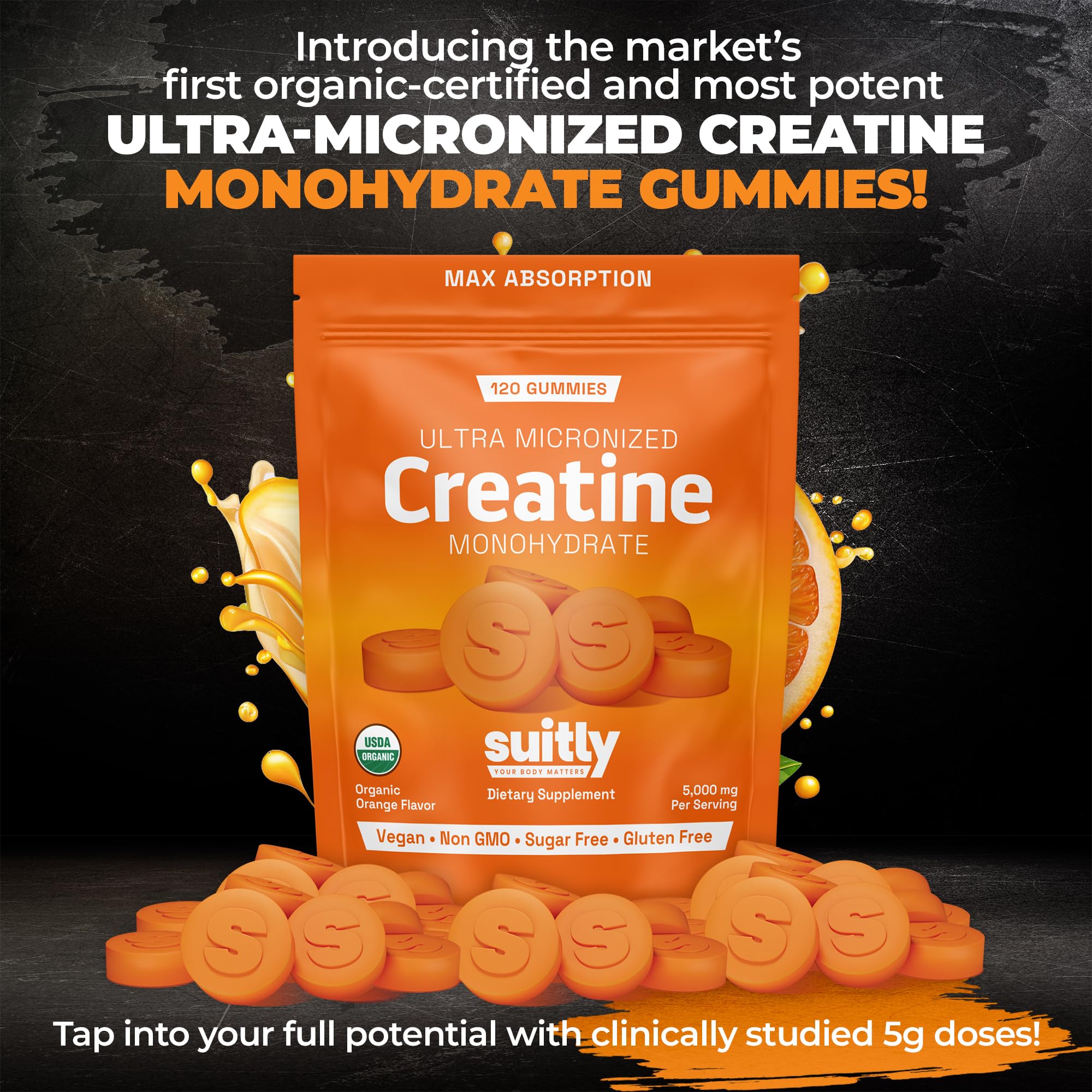Suitly ultra-micronized creatine gummies close-up revealing fine texture for smooth absorption
