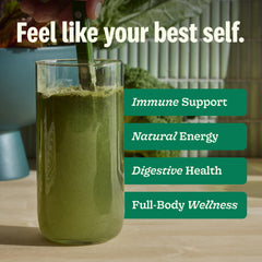 Suja Greens Powder spirulina close-up highlighting vibrant greens.