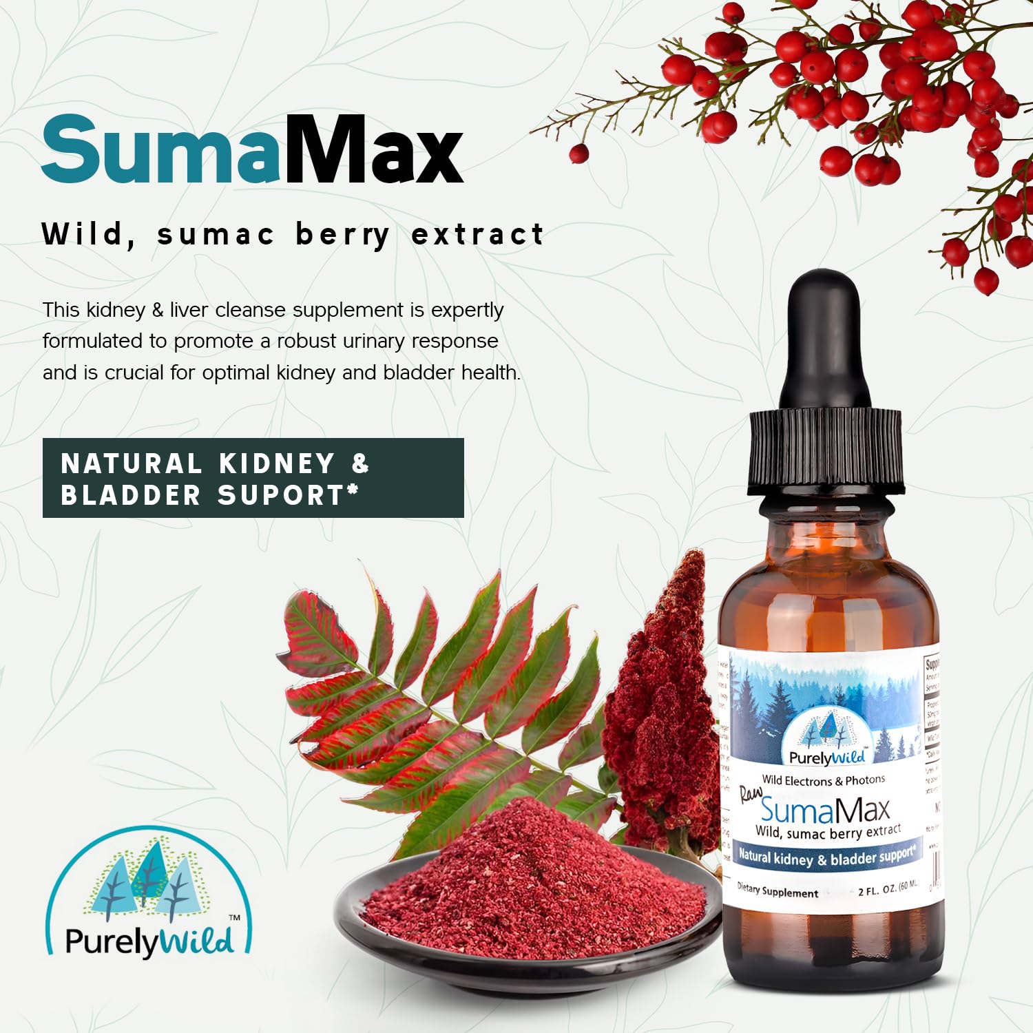 Sumamax raw sumac berries closeup shows natural ingredients for holistic wellness.