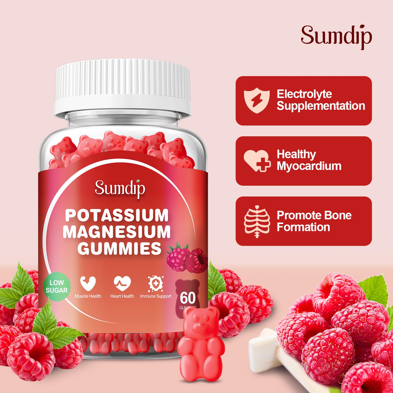 Close-up of SumDIP gummies showing chewy texture and raspberry taste.