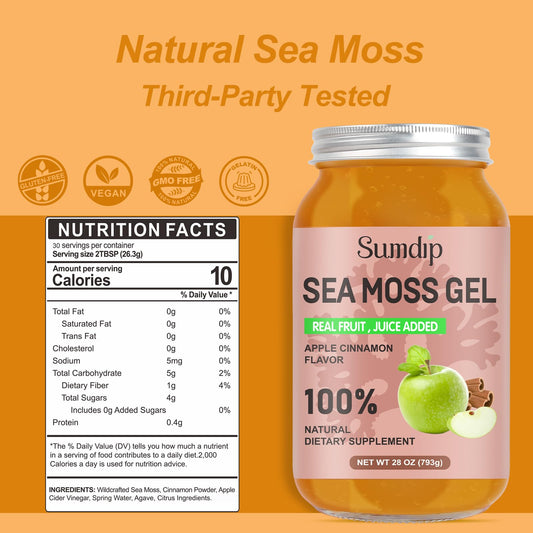SumDIP sea moss gel apple cinnamon jar ideal for smoothies.