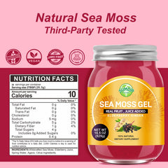 SumDIP seamoss gel jar back reveals ingredients and usage notes.
