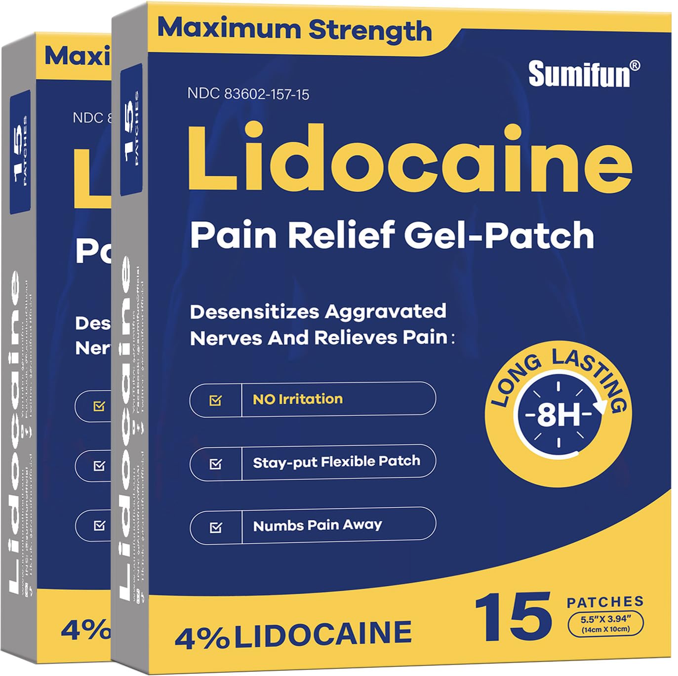 Sumifun 4% lidocaine patches packaging shown for convenient on-the-go relief.