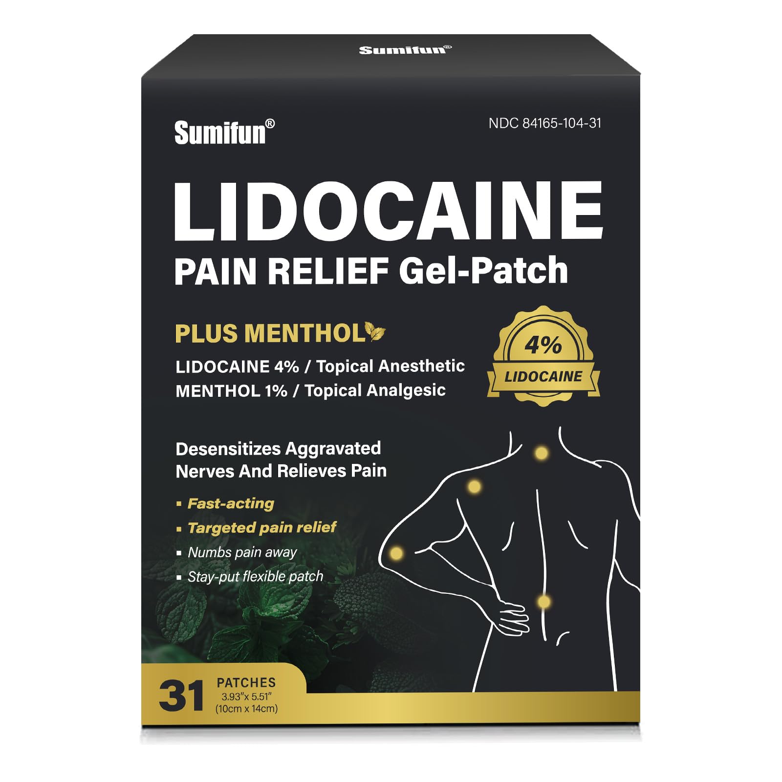 Sumifun 4% lidocaine patch on back for targeted pain relief