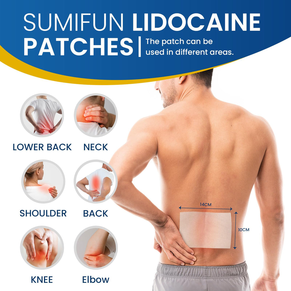 Sumifun patches on knee demonstrating long-lasting comfort.