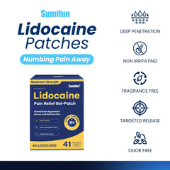 Sumifun patch applied to the neck for targeted, temporary comfort during daily activities.