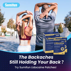 Sumifun 4% Lidocaine patches on back to ease muscle soreness.