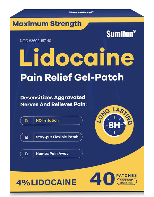 Sumifun 4% lidocaine patch applied to the back for targeted relief and comfort