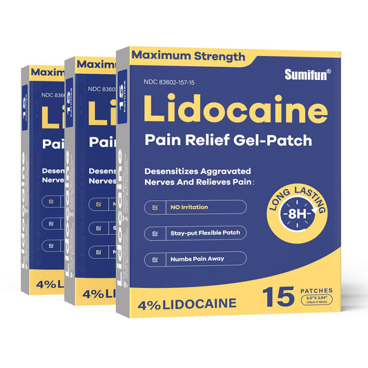 Sumifun lidocaine patch box front highlighting maximum strength option for quick relief
