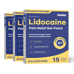 Sumifun lidocaine patch box front highlighting maximum strength option for quick relief