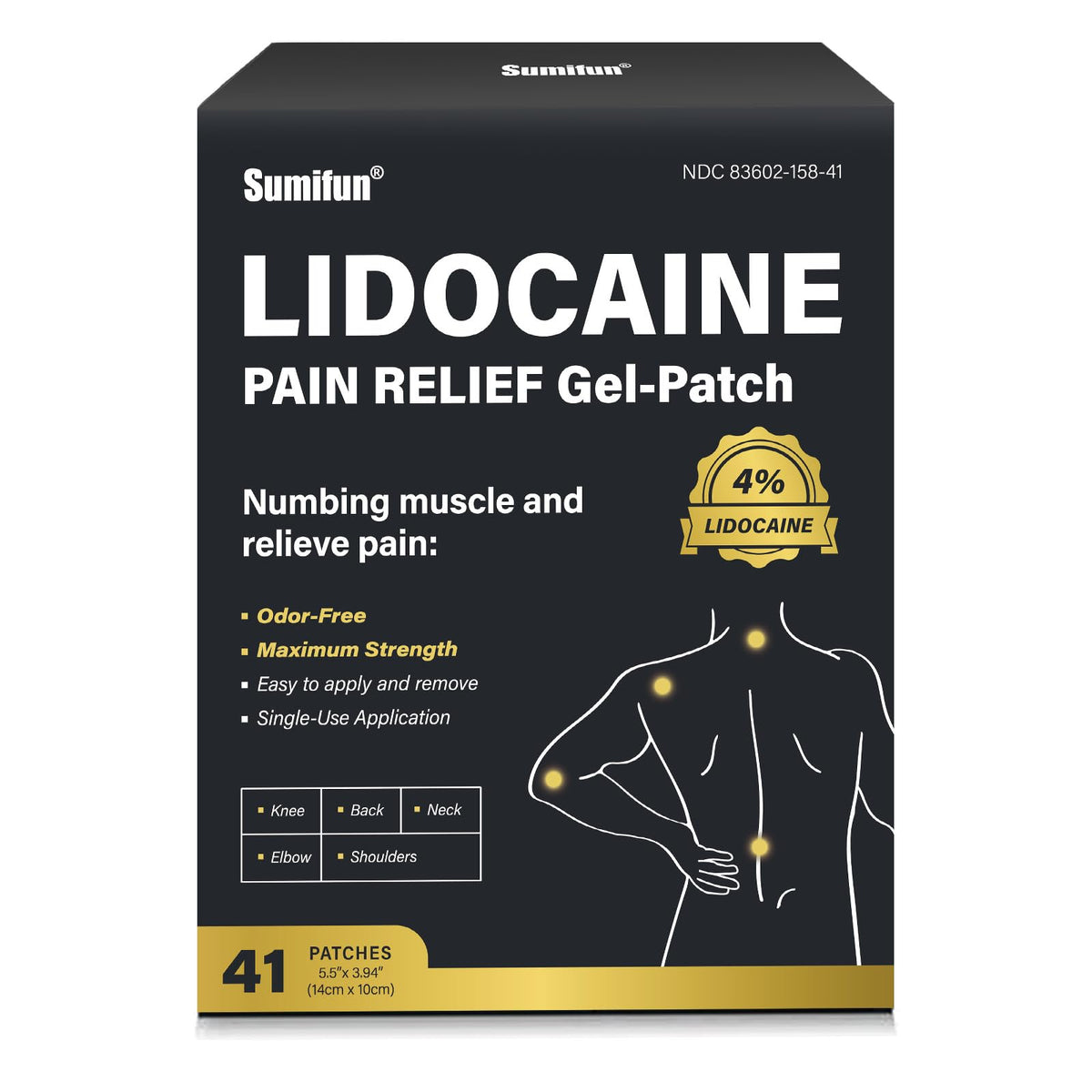 Sumifun lidocaine patch applied to the back for fast, targeted relief.