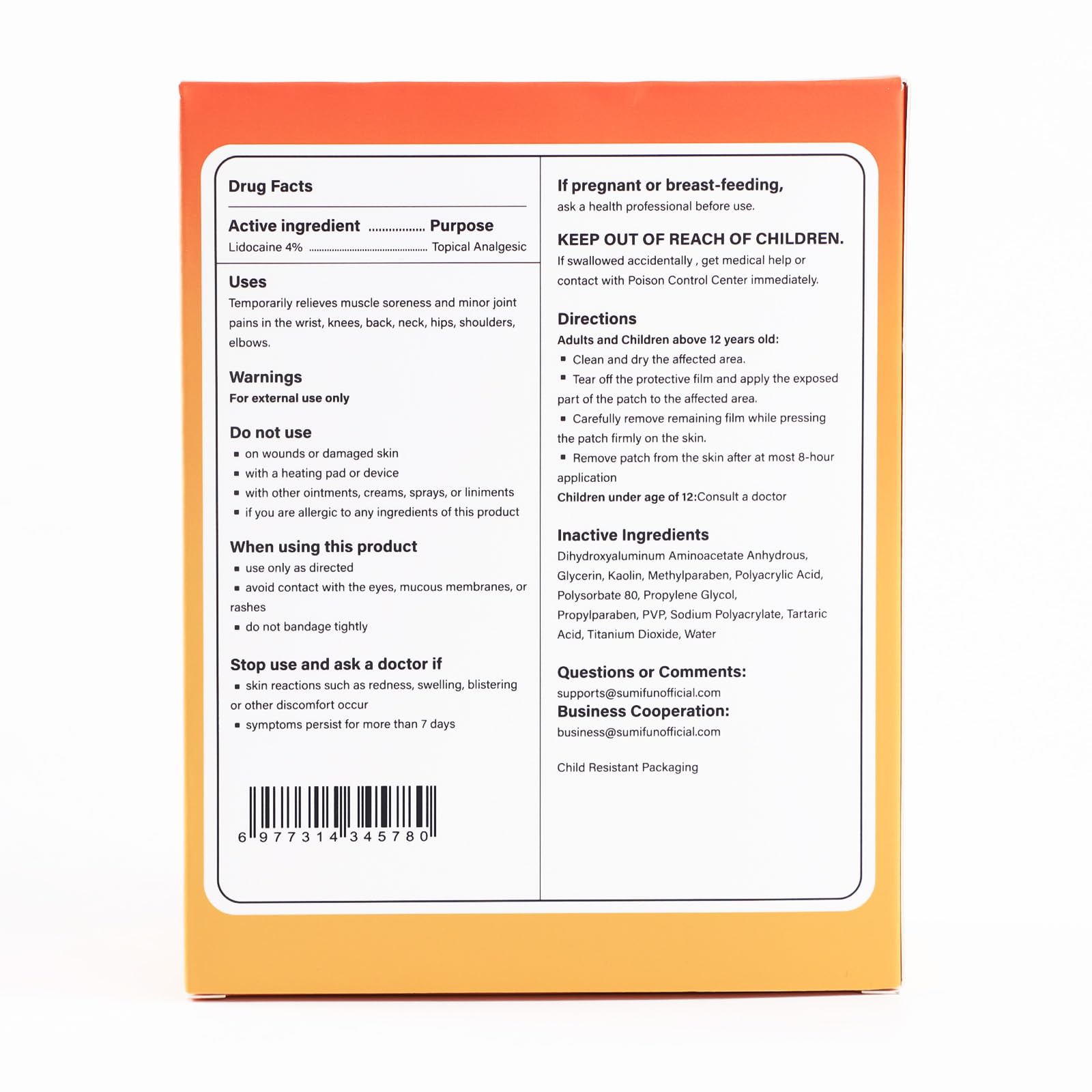 Sumifun lidocaine patch in use during daily activities