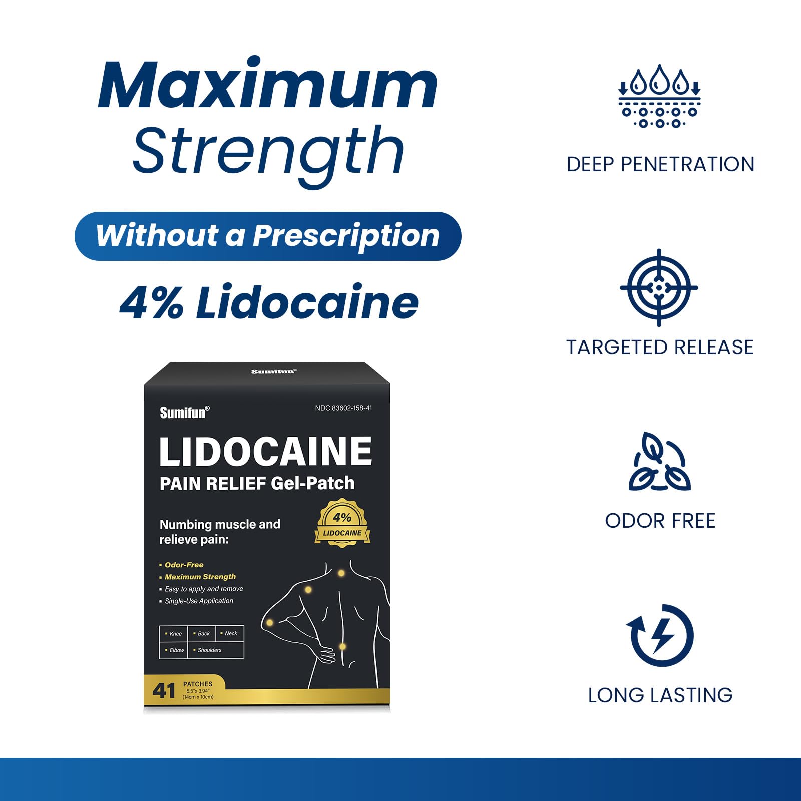 Sumifun lidocaine patch on neck and shoulder area for quick comfort.