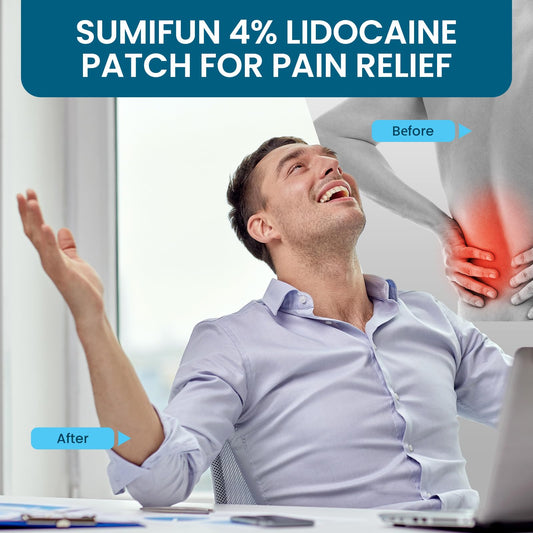 Sumifun lidocaine patch on knee for targeted, quick-acting relief