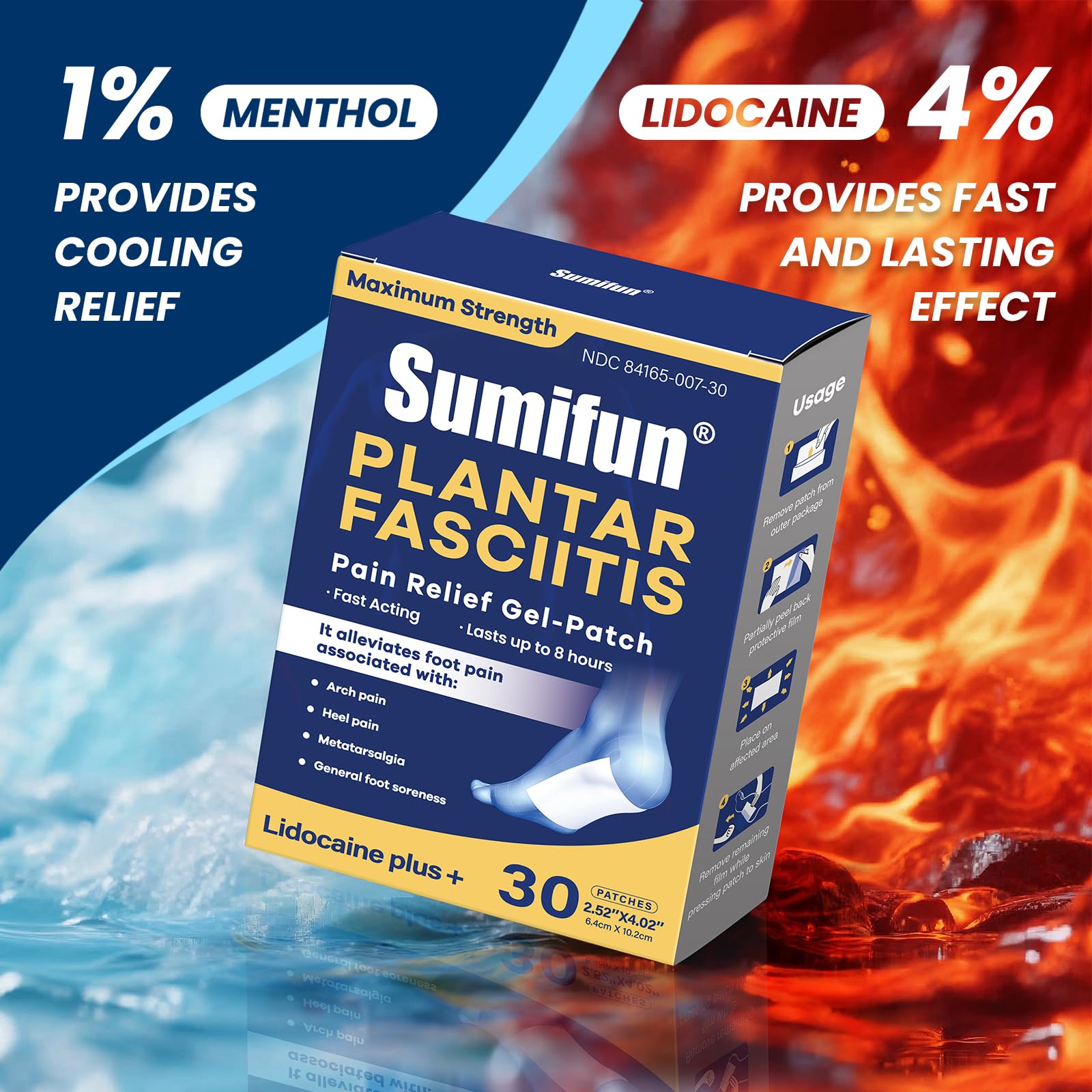 Sumifun lidocaine patch packaging back with usage guidance.