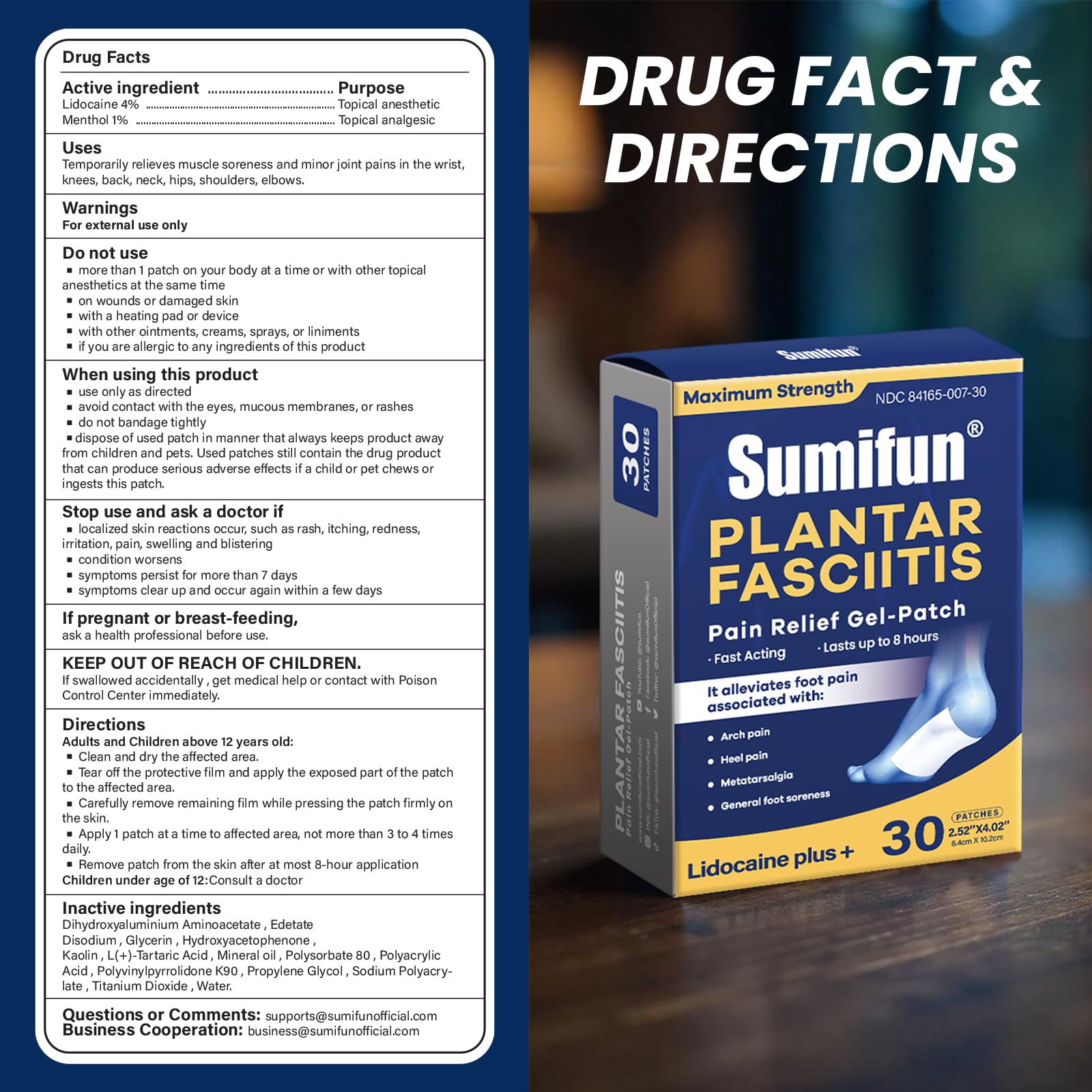 Sumifun lidocaine patch size 6x10 cm shown for wide coverage.