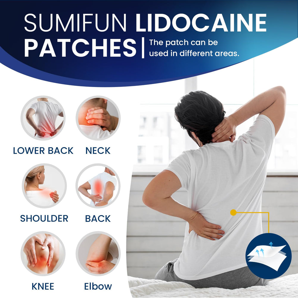 Sumifun lidocaine patches on back and shoulder areas