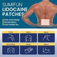 Sumifun lidocaine patches on neck area for soothing muscle support.