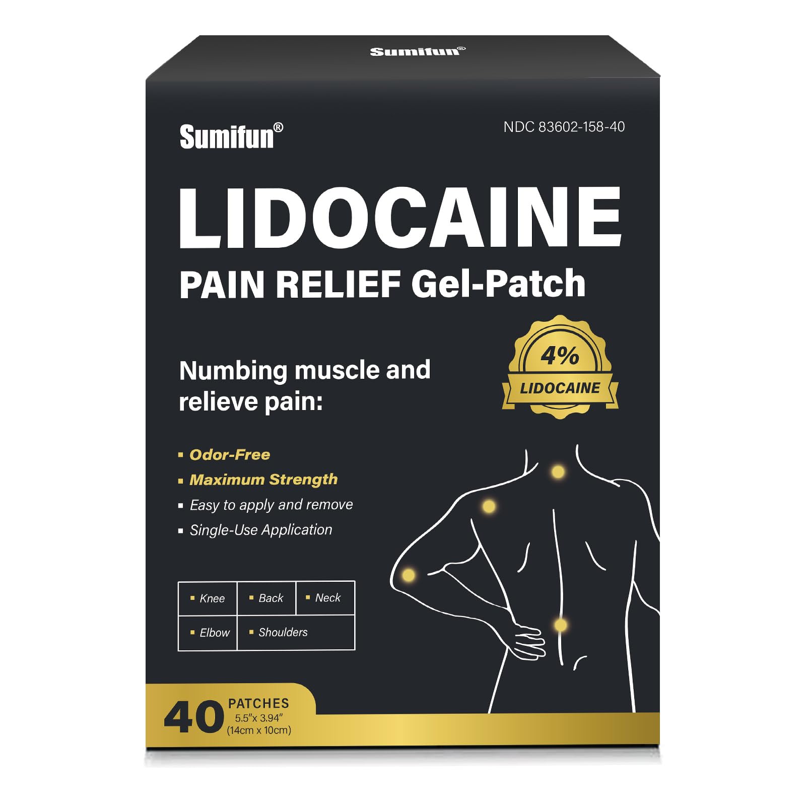 Sumifun lidocaine patches pack front view for convenient, fast relief.
