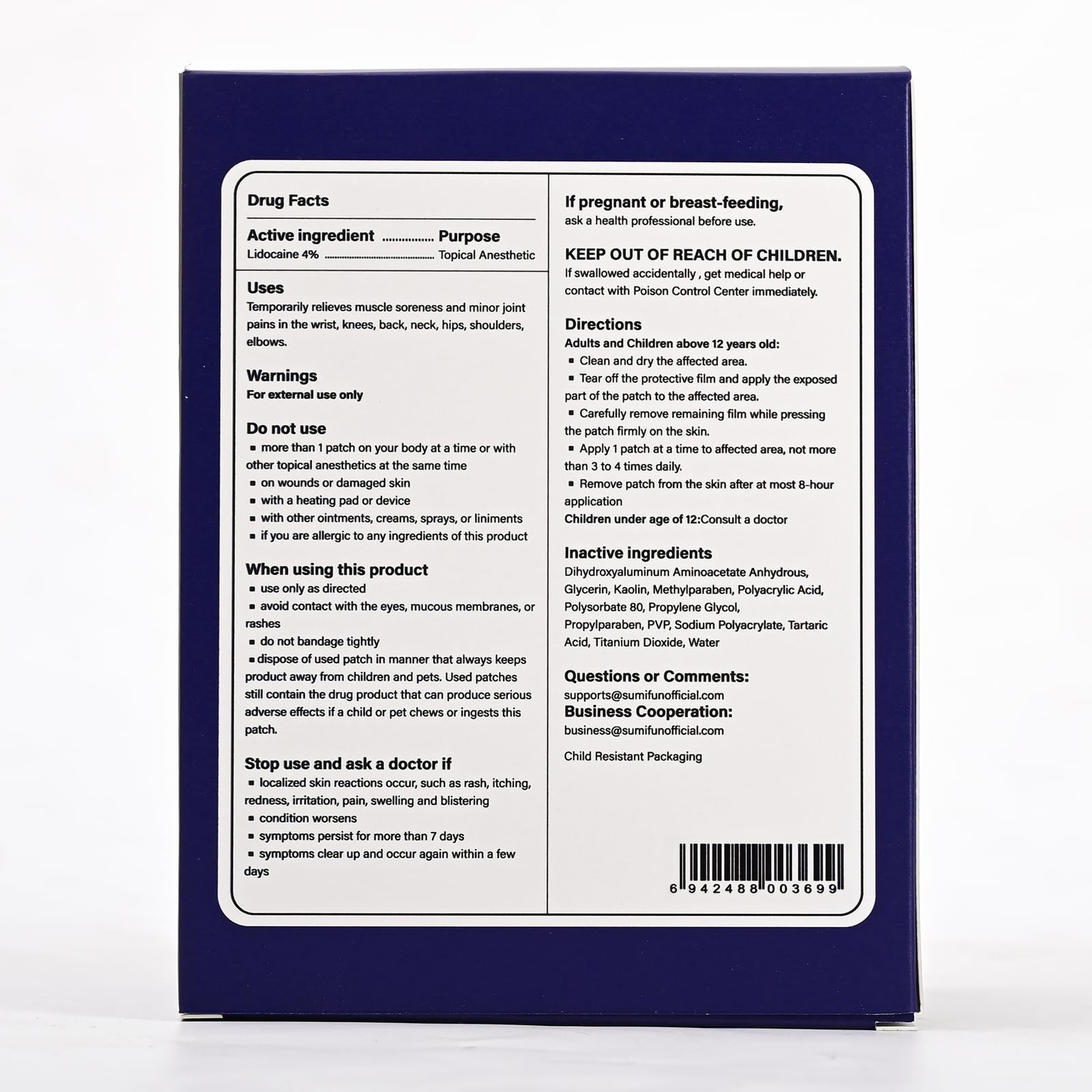 Sumifun XL lidocaine patch with reinforced edges for secure wear