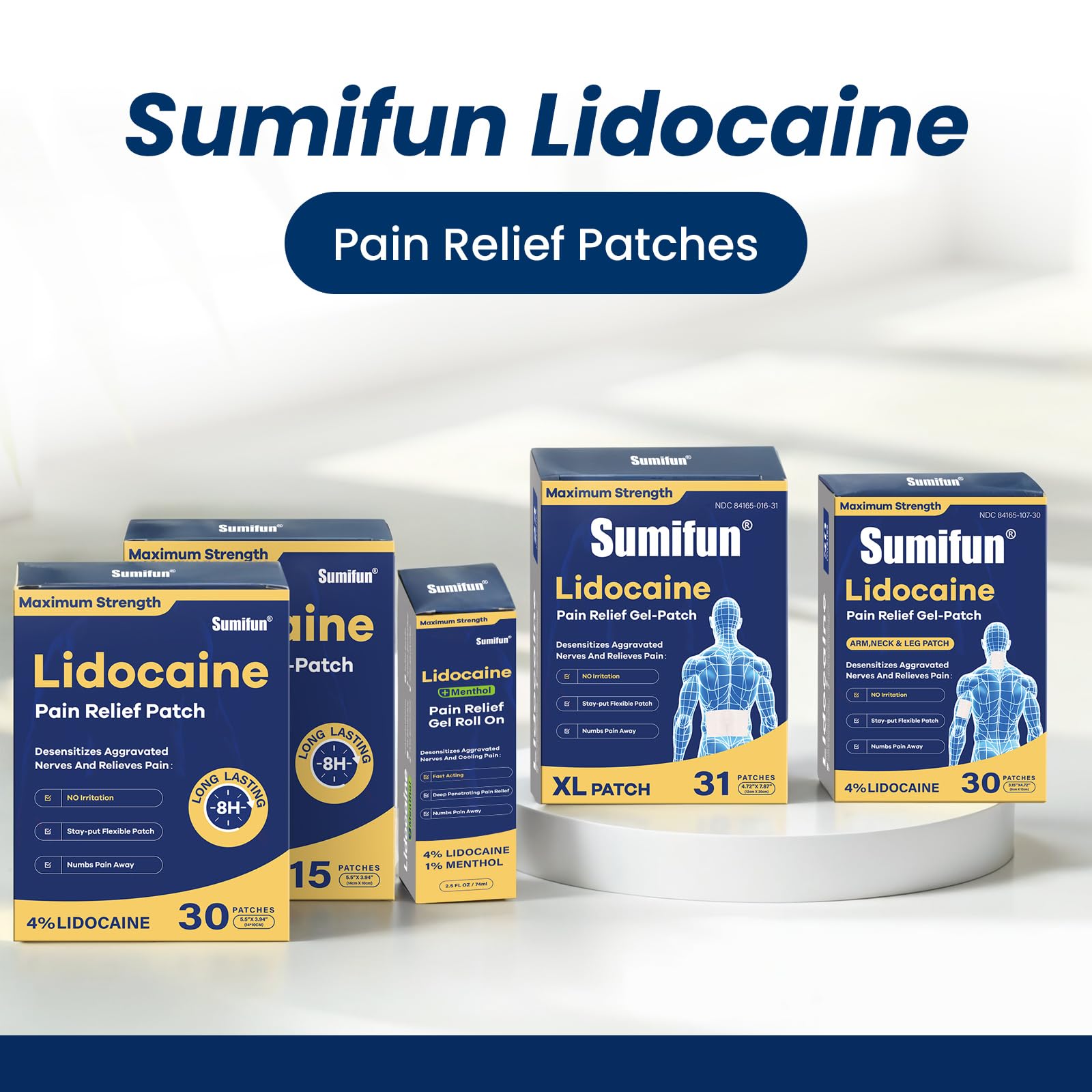 Sumifun XL Lidocaine patch demonstrates edge reinforcement to prevent curling.