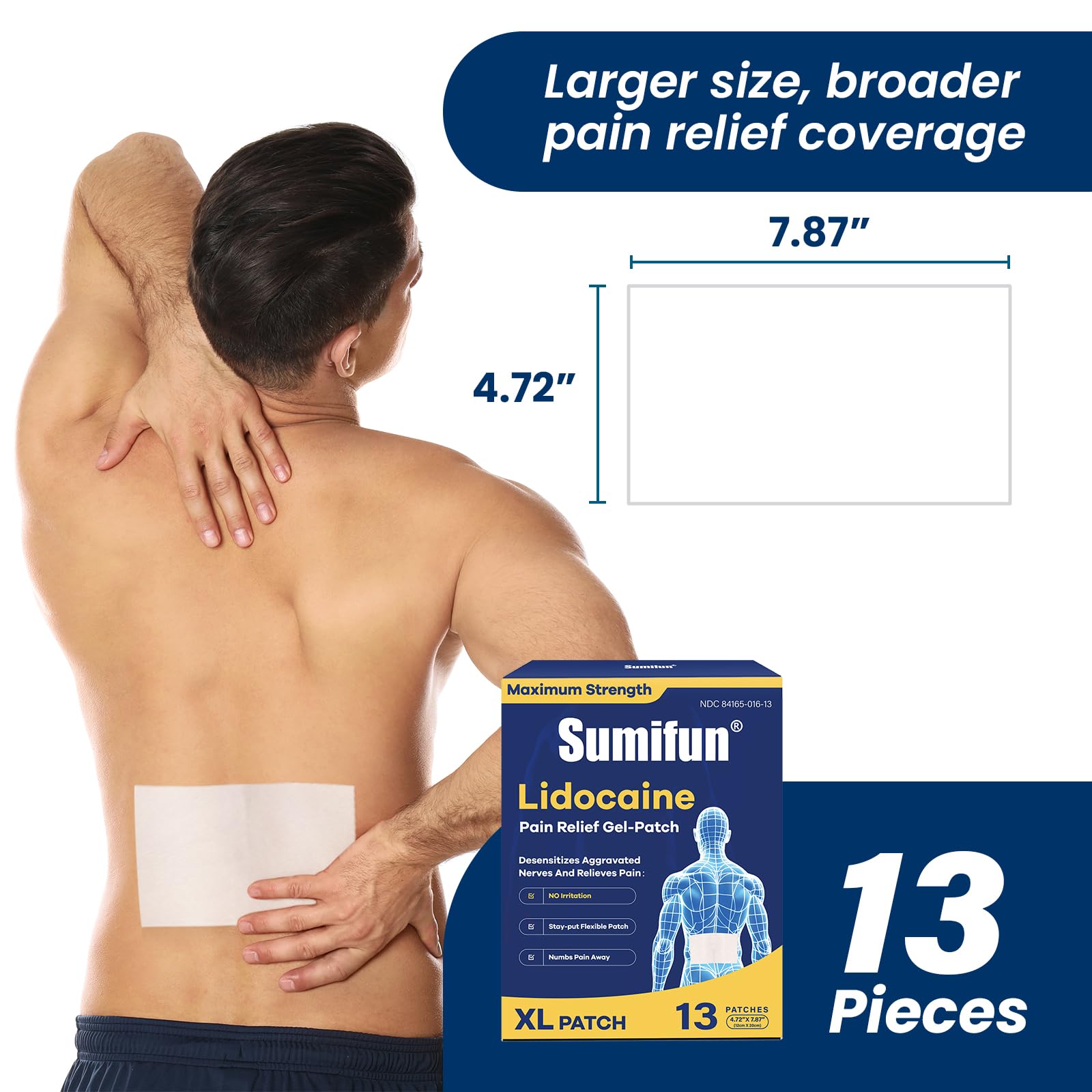 Sumifun XL lidocaine patch covering large area for broad muscle relief