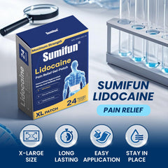 Sumifun XL lidocaine patch on shoulder blades for large-area comfort