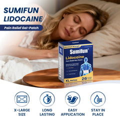 Sumifun XL lidocaine patch being applied to the thigh area