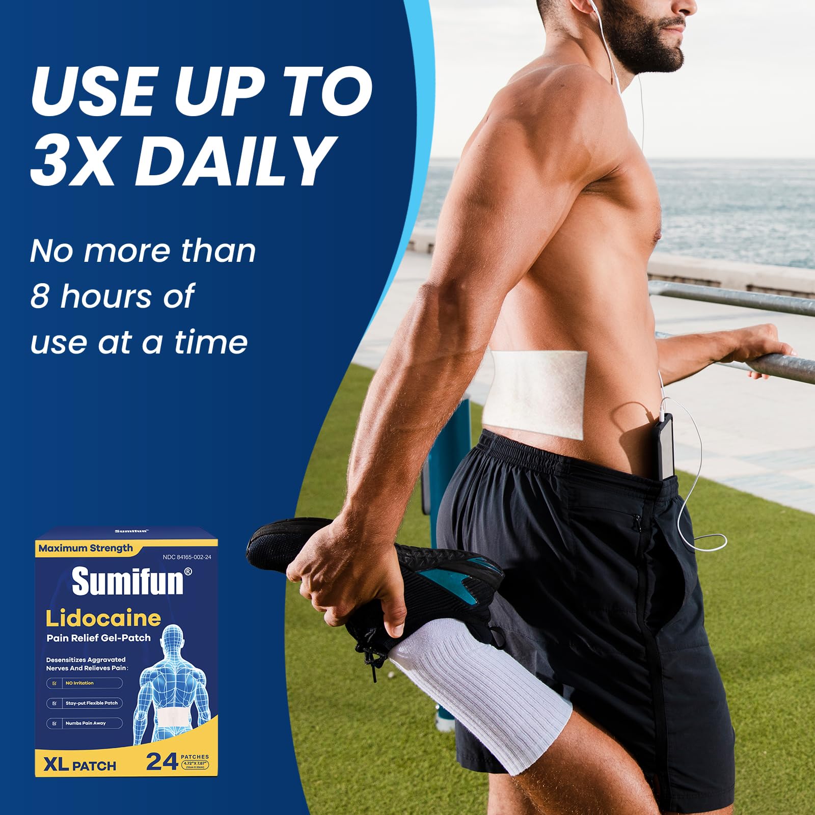 Sumifun XL lidocaine patch shows ultra-thin fabric for discreet wear