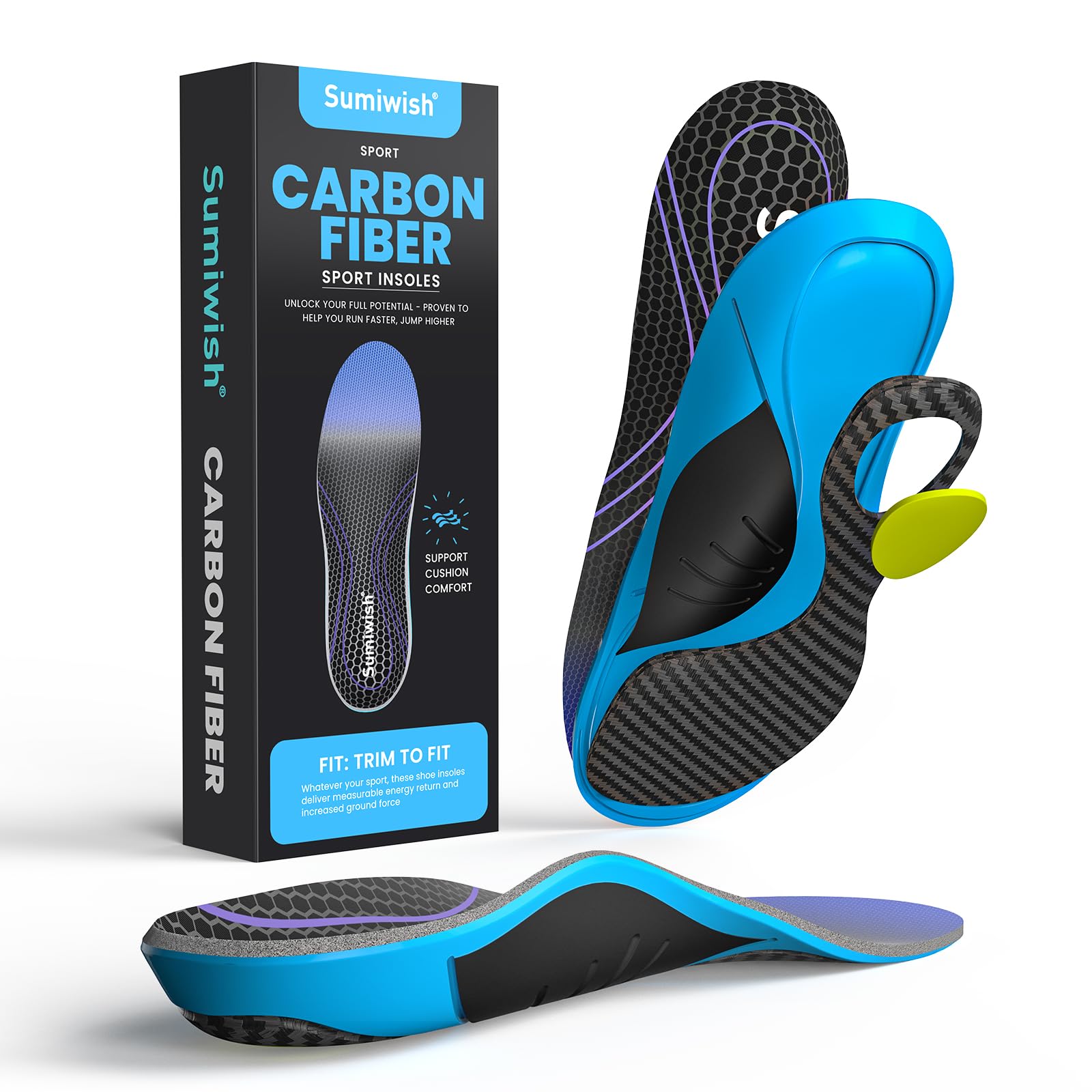 Sumiwish carbon fiber insole full-length assembly for daily stability and speed.