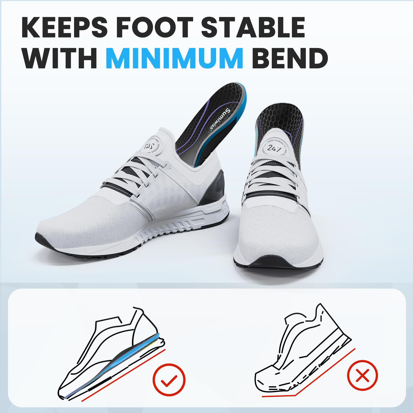 Sumiwish packaging showing a pair of carbon fiber insoles for durability.