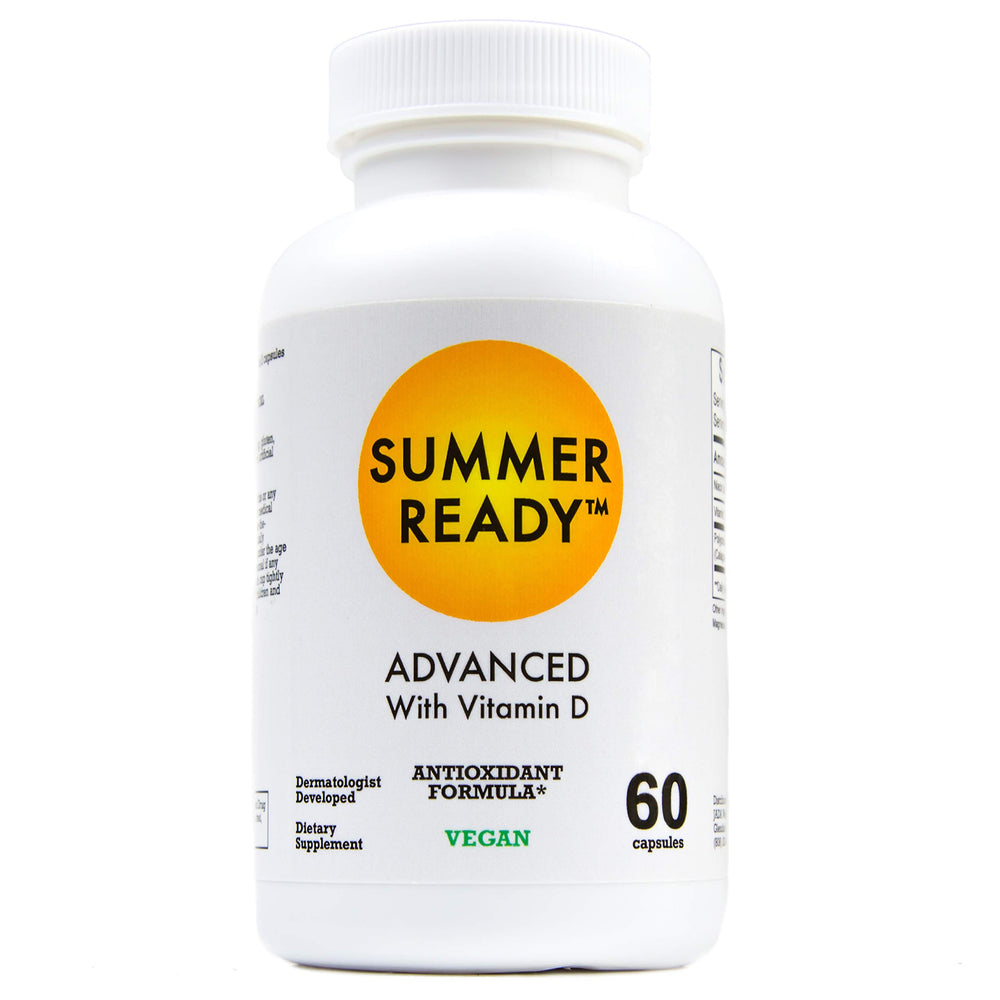 Summer Ready Advanced Skin Care Capsules bottle showing daily antioxidant support for skin health