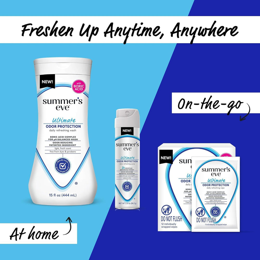 Summer's Eve Ultimate Odor Protection variety pack open to reveal the trio.