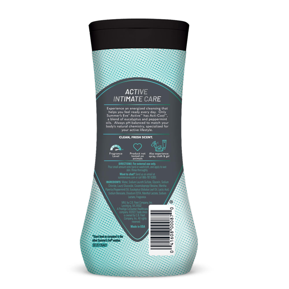 Summer’s Eve Active daily bottle top view conveys compact travel design.
