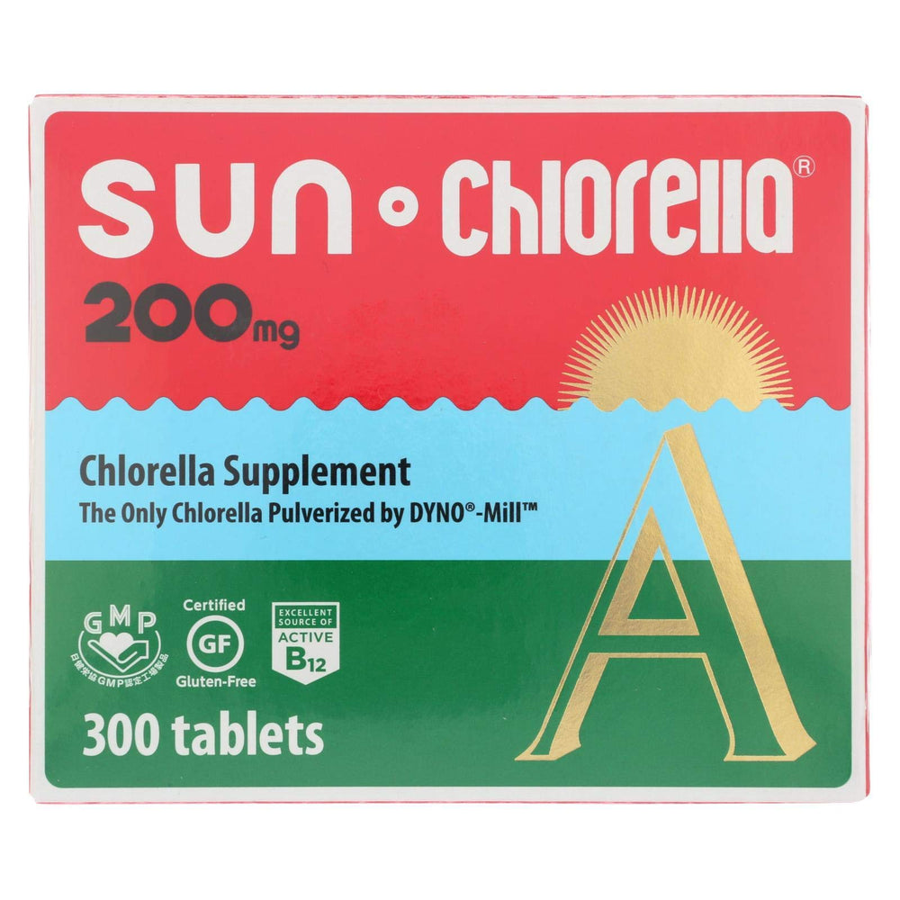 Sun Chlorella 200mg tablets in a 300-count bottle, vegan-friendly daily supplement.