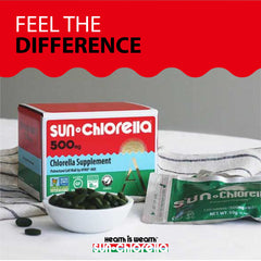 Sun Chlorella daily routine scene with a glass of water.